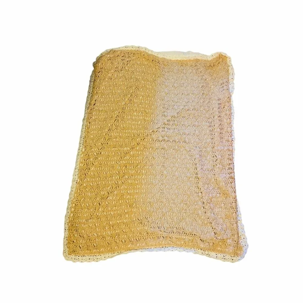 #4353 Crochet Lap or baby blanket tan color with beige trim